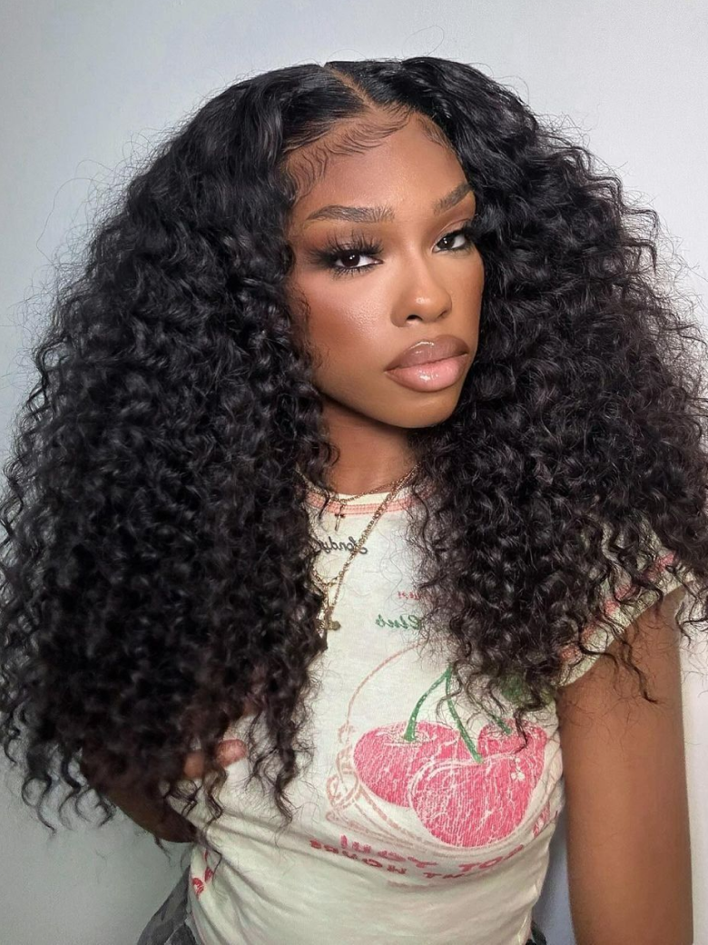 200% Density 13x4 Lace Frontal Curly Hair Wigs Pre Plucked 100% Human Hair