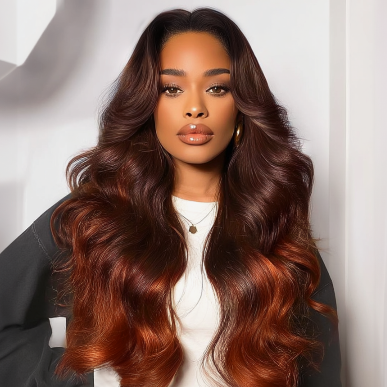 Brown to Red Ombre Loose Wave 13x4 Pre-Everything Lace Frontal Wig With Face Framing Layers