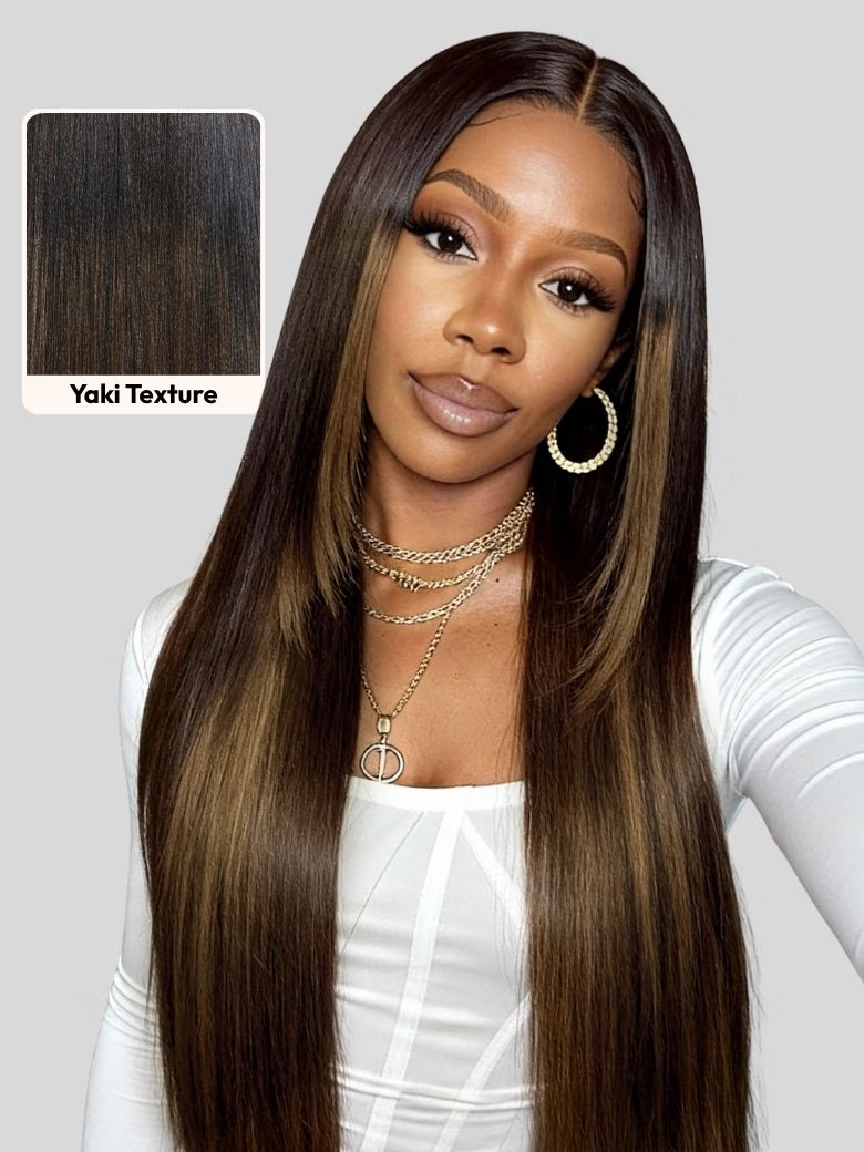 13x4/7x5 Lace Black to Chestnut Brown Ombre Yaki Wig& Dark to Light Brown Ombre Body Wave Wig with Drawstring