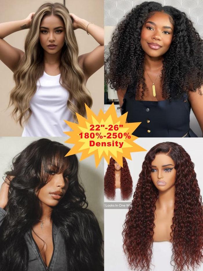 22"-26" 13x4/ 7X5/4x4 Glueless Lace Butterscotch Blonde Highlight/ Black Loose Wave/Kinky Curly/Ombre Auburn Water Wave Wigs