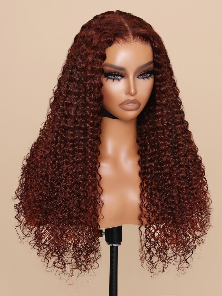 13x4 Bye Bye Knots Wig Glueless Lace Reddish Brown Curly Wig With Bleached Knots Bouncy 150% Density