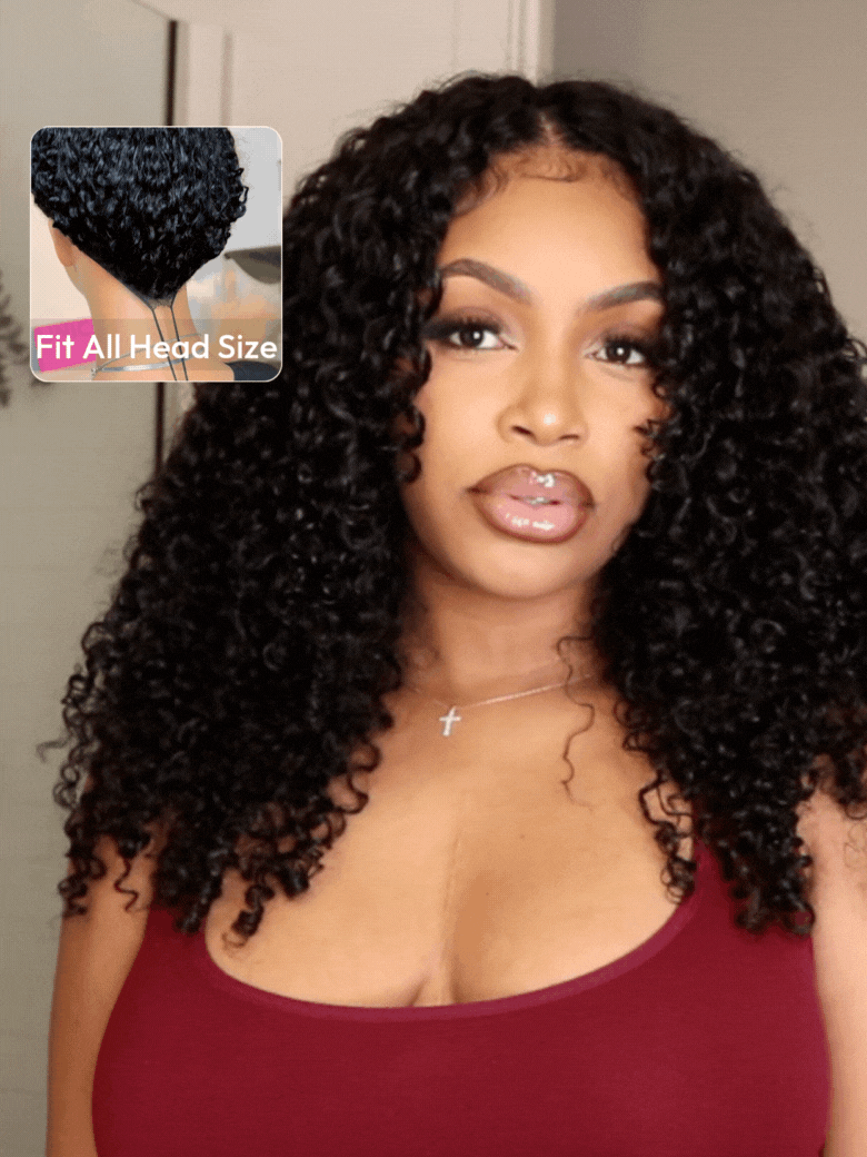 UNice EasiContour™ V Part Minimal Glueless Curly Glueless Wig With Invisi Drawstring 100% Human Hair 150% Density Super Secure