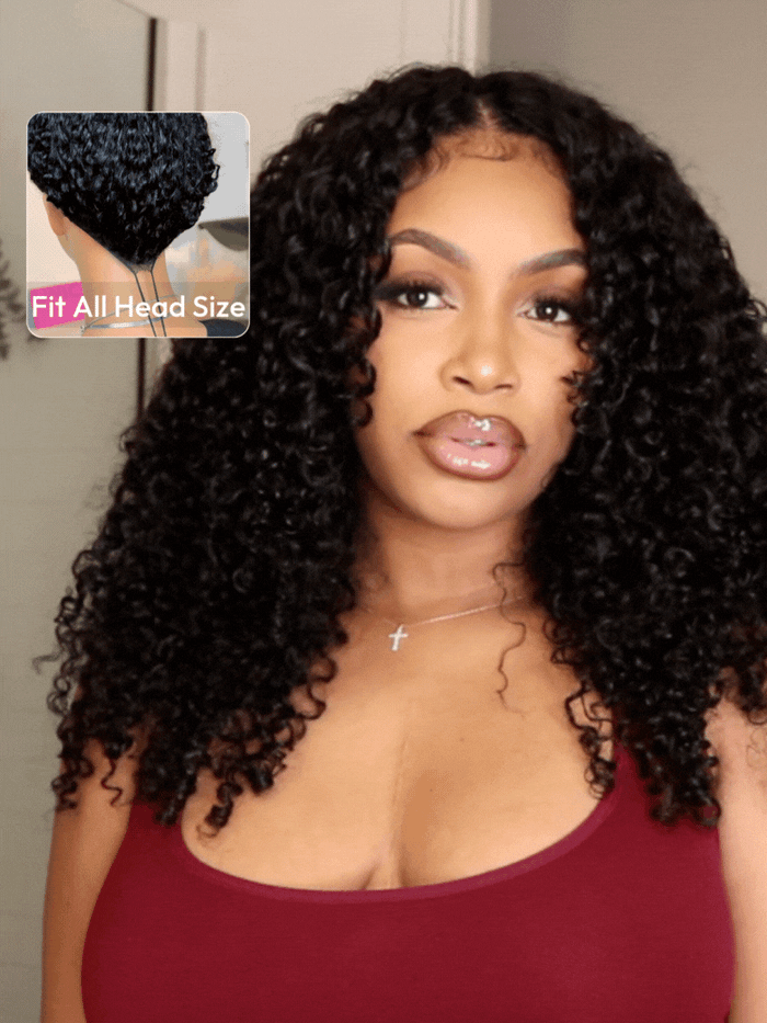 EasiContour™ V Part Minimal Leave Out Glueless Curly Wig Adjustable Cap Sport-Friendly 150% Density