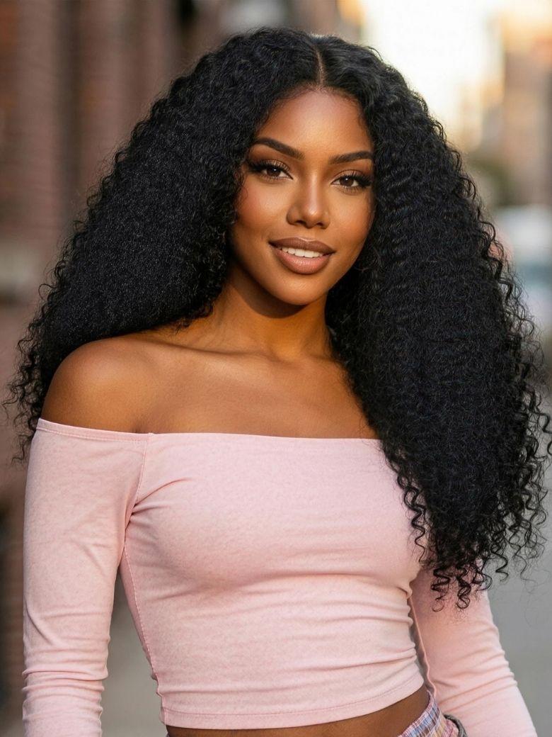 [22''=$89] 7x5 Bye-Bye Slip™ Black Fluffy Kinky Coils Texture Wig with Invisi Drawstring