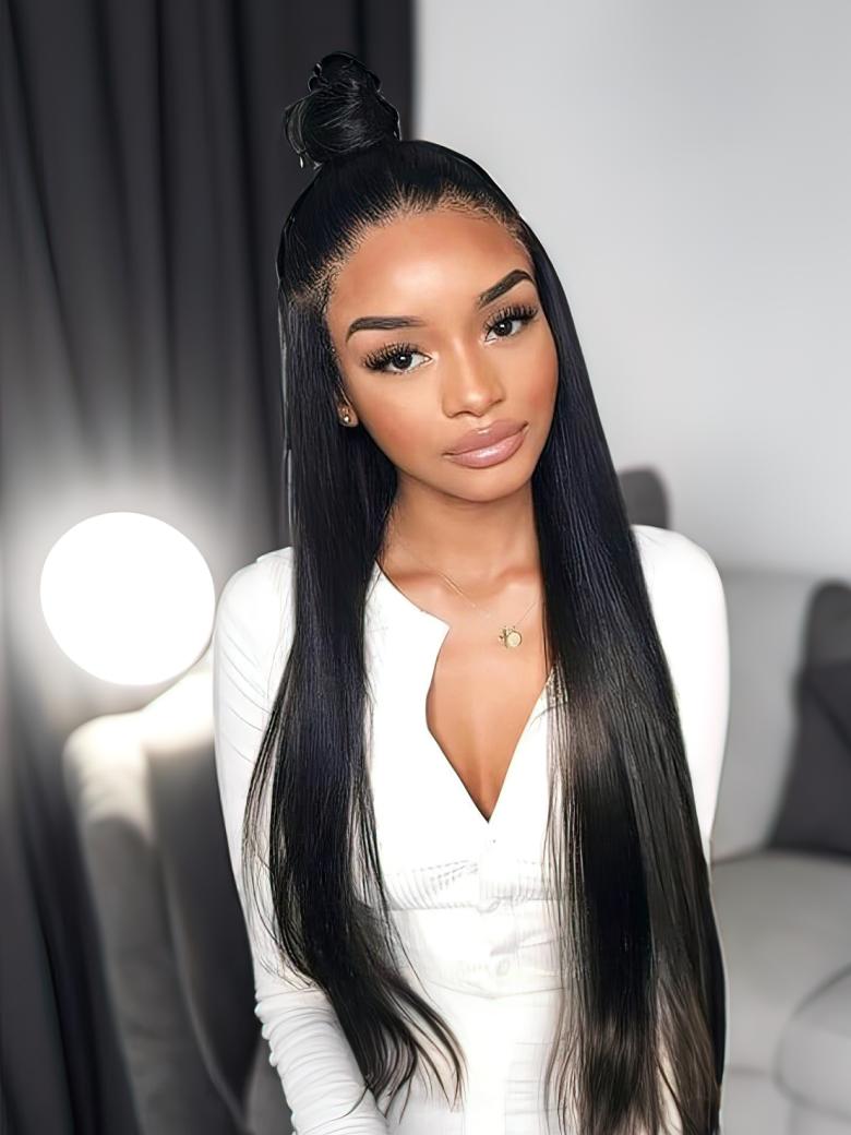 UNice Pre Plucked Hairline Breathable 360 Lace Wig Straight Human Hair Wig Natural Black Wig