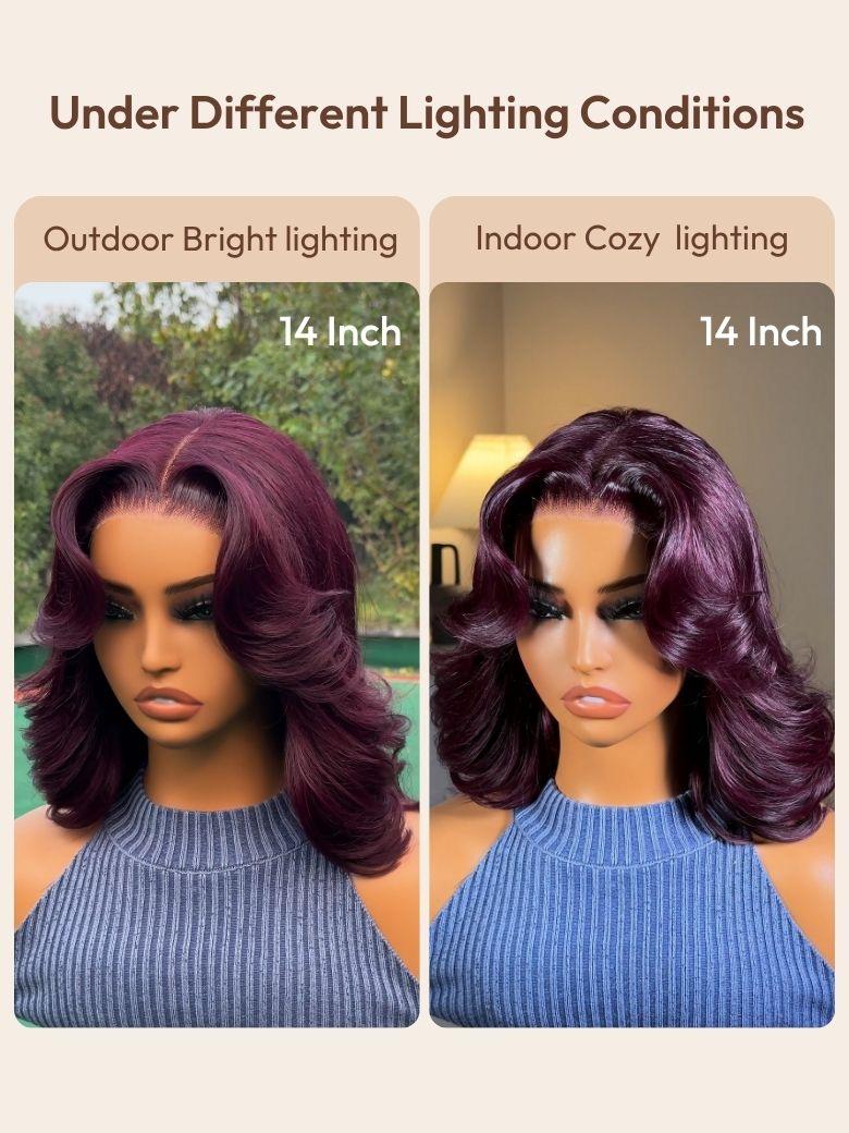 UNice 100% Human Hair Black Cherry Bye-Bye Knots™ 7x5 Lace Glueless Bob Drawstring Body Wave Wig 150% Density