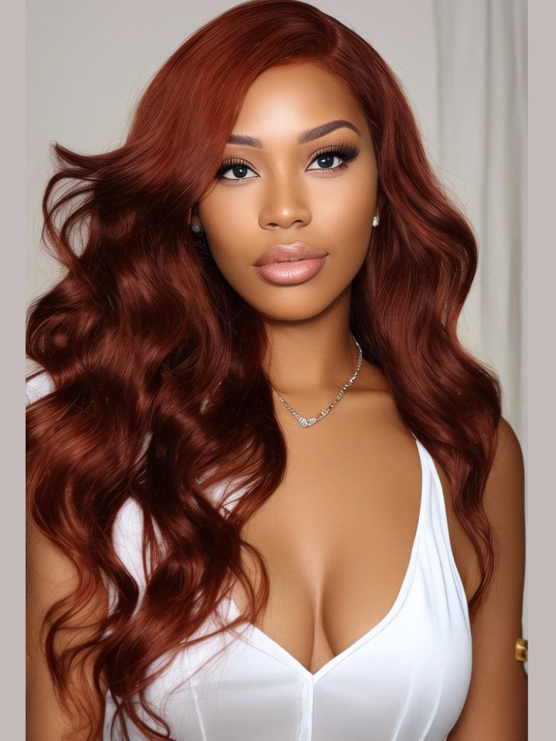 [BOGO FREE] 13x4 Transparent Lace Reddish Brown Winter Vibe Body Wave Human Hair Wig