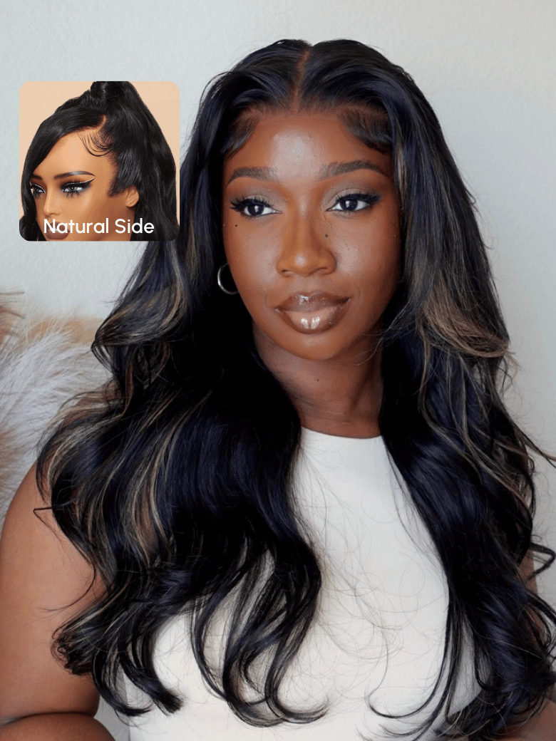 24'' UNice 13x4 Lace Front Chocolate Brown With Peek A Boo Highlight Blonde Lace Front Body Wave Wig