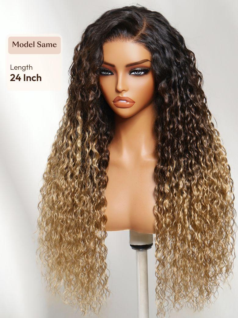 UNice Bye-Bye Knots™ 7x5 Lace Black to Brown to Blonde Ombre Water Wave Wig with Invisi Drawstring