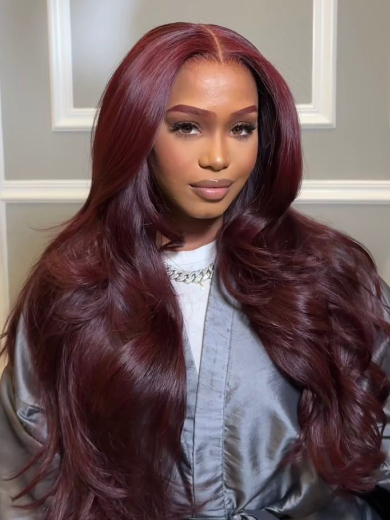 7x5 ByeBye Knots™ Super Melted Lace Frontal Black Cherry Layered Straight Wig