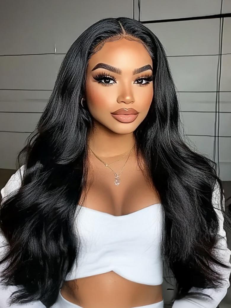 7x5 Bye-Bye Knots Glueless Invisi Drawstring Black Yaki Wig with Soft Layers & Pre-Plucked Hairline 150% Density