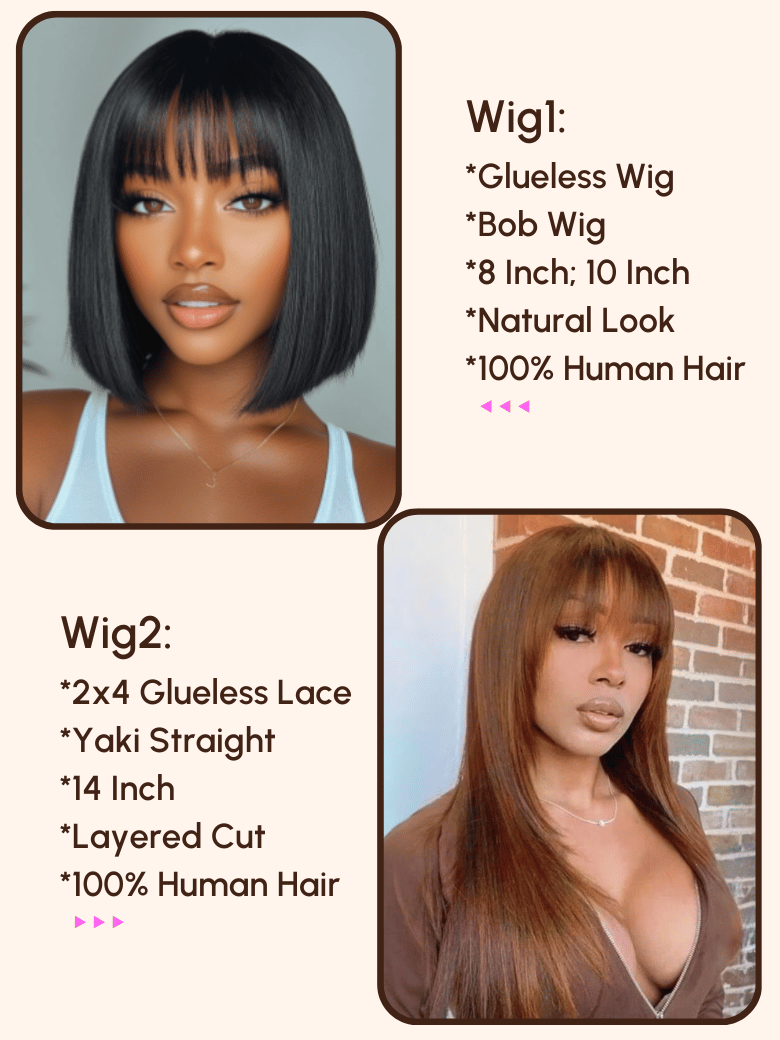 $99=2 Wigs | 16" Lace Part Kinky Curly Wig and 10" Bob Wig with Bang