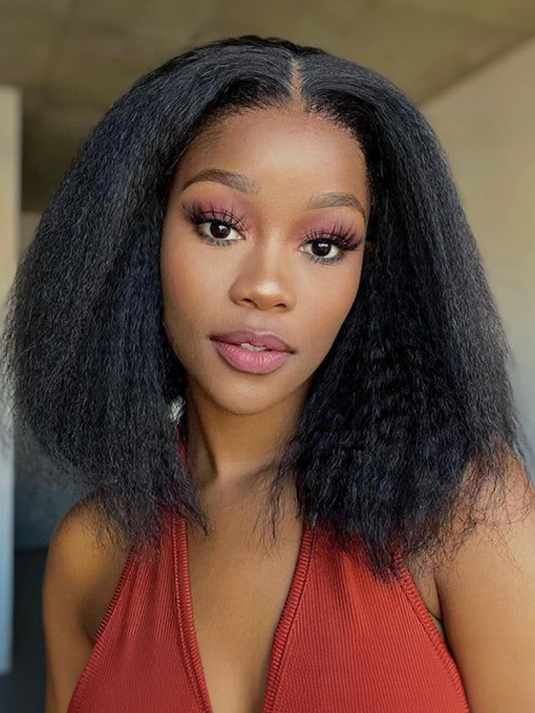 6x4.5 Pre-Cut Lace Yaki Straight Air Wig Put On And Go Glueless Wig Bouncy 150% Density