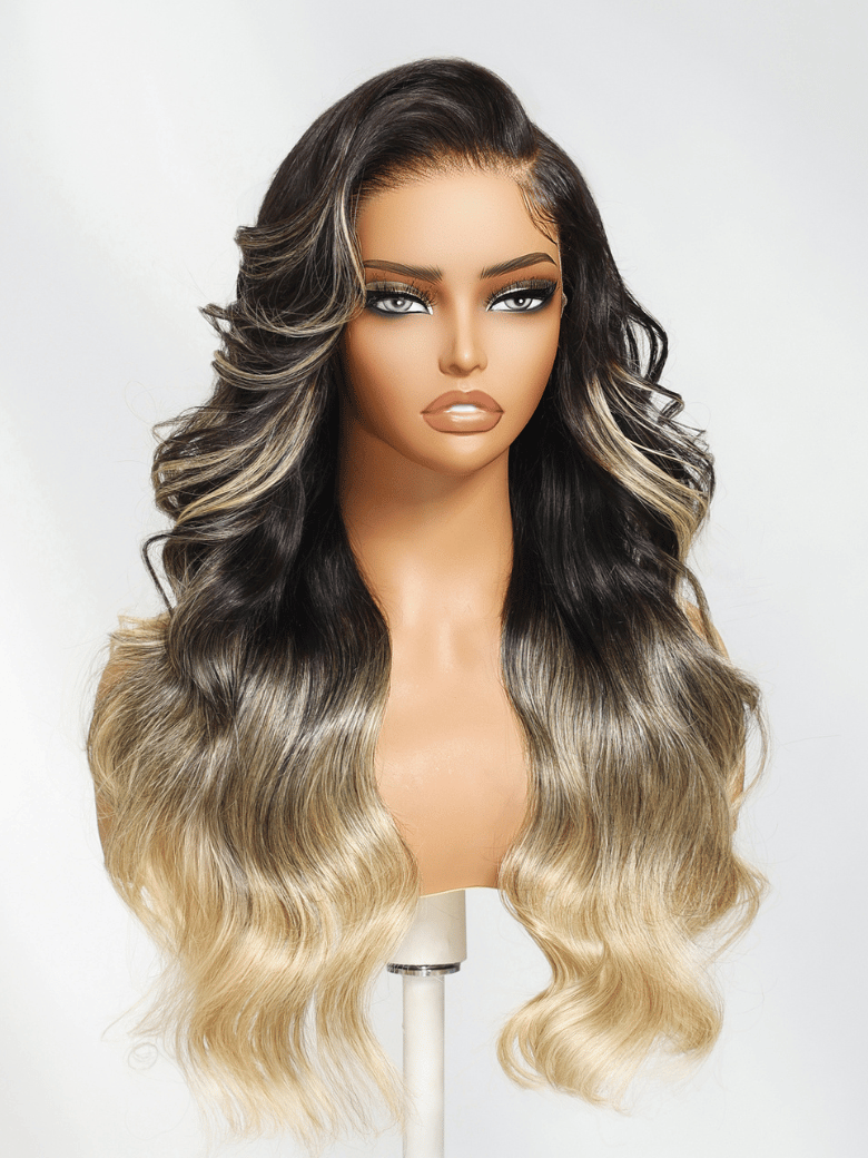 UNice Black to Blonde Ombre Wig With Side Part Face Framing Layers