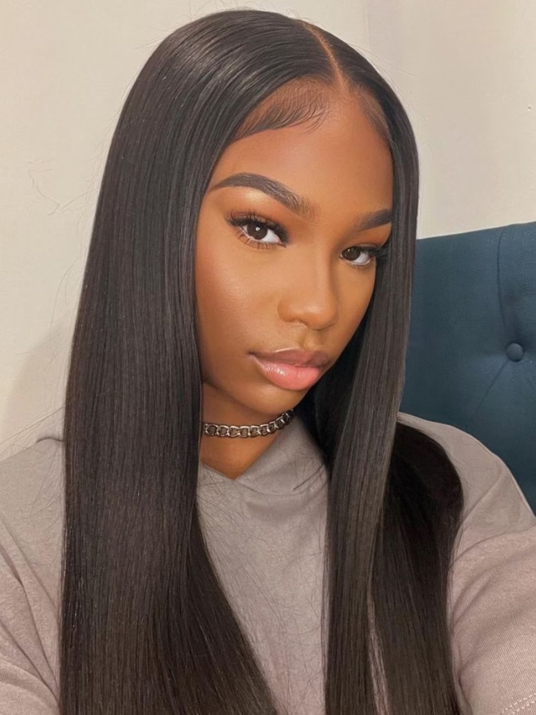 [22"=$122] 6x4.5 Pre Cut Lace Straight Black Wig With Breathable Cap Bouncy 150% Density
