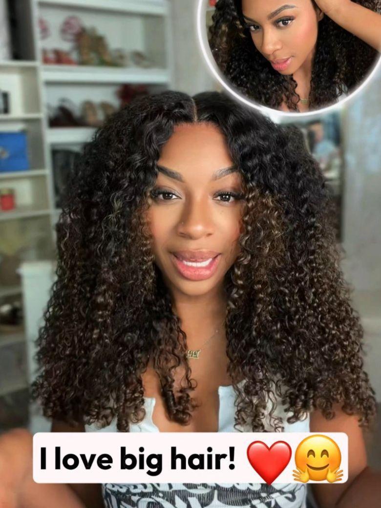 7x5 Bye Bye Slip™ Glueless Lace Black to Chestnut Brown Ombre Burmese Curly With Finger Coil Ends Wig-Put On & Go With Invisi Drawstring