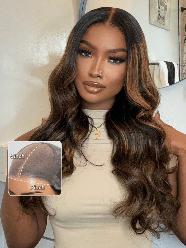 7x5 Bye Bye Knots™ Wig Glueless Lace Balayage Highlight Body Wave Wig No Burden Free Upgrade