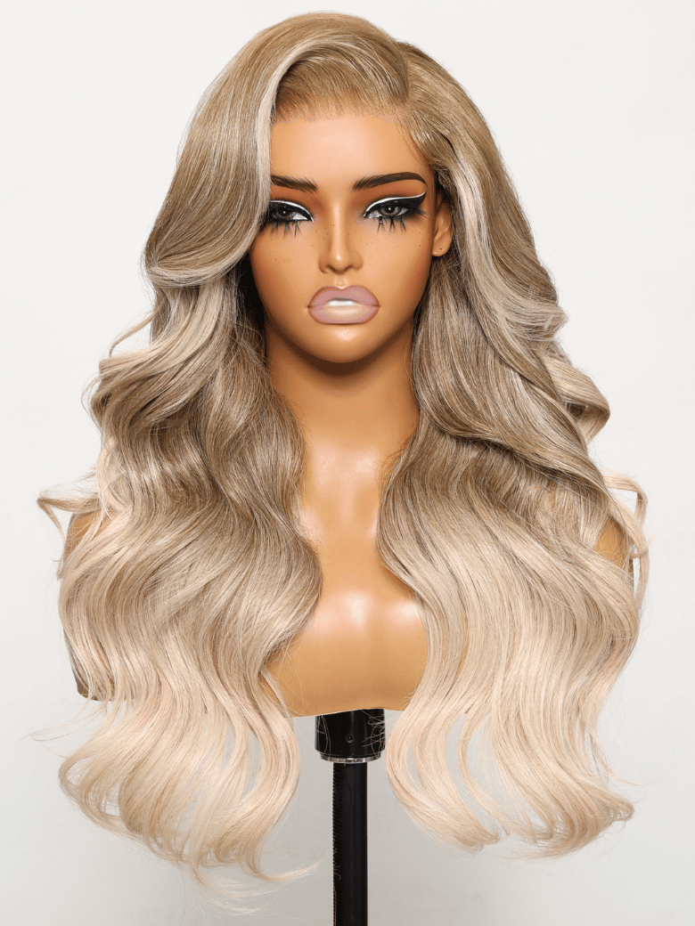 [22"/180% Density=$137] Bye-Bye Knots Wig 7x5 Lace Light Brown to Blonde Ombre Loose Wave Wig