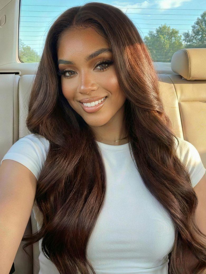 UNice 100% Human Hair Glueless Auburn Brown 13x4 Pre-Everything™ Lace Frontal Loose Wave Wig with Invisi Drawstring & Face Framing Layers 150% Density