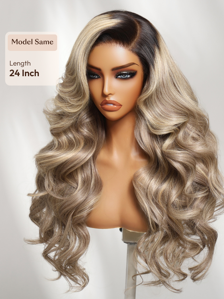 UNice Ash Blonde With Brown Roots No Slip 13x4 Pre-Everything™ Lace Frontal Body Wave Wig with Invisi Drawstring