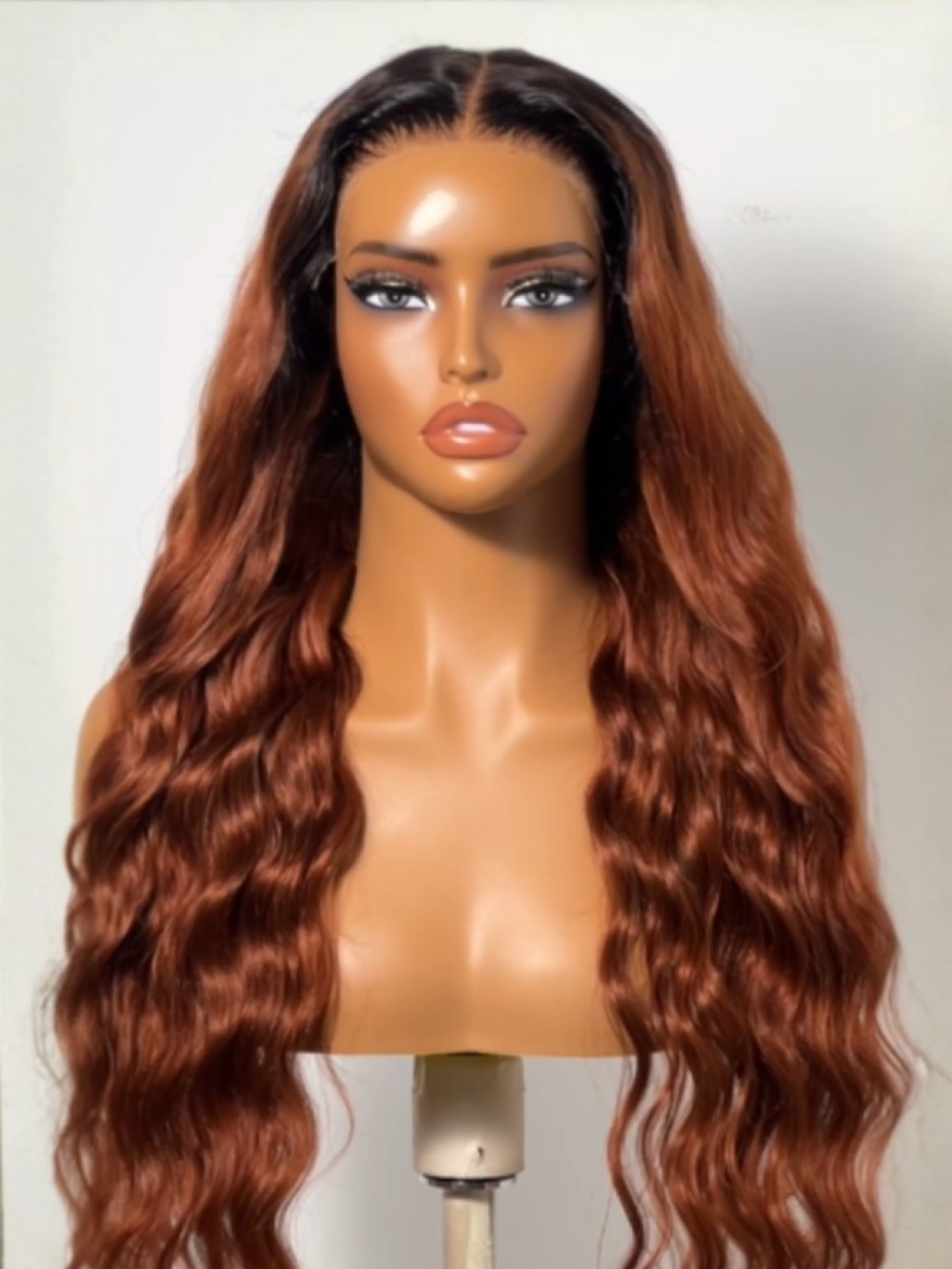 UNice 13x4 Pre-Everything™ Lace Frontal Ginger Brown with Dark Roots Soft Loose Deep Wave Drawstring Wig