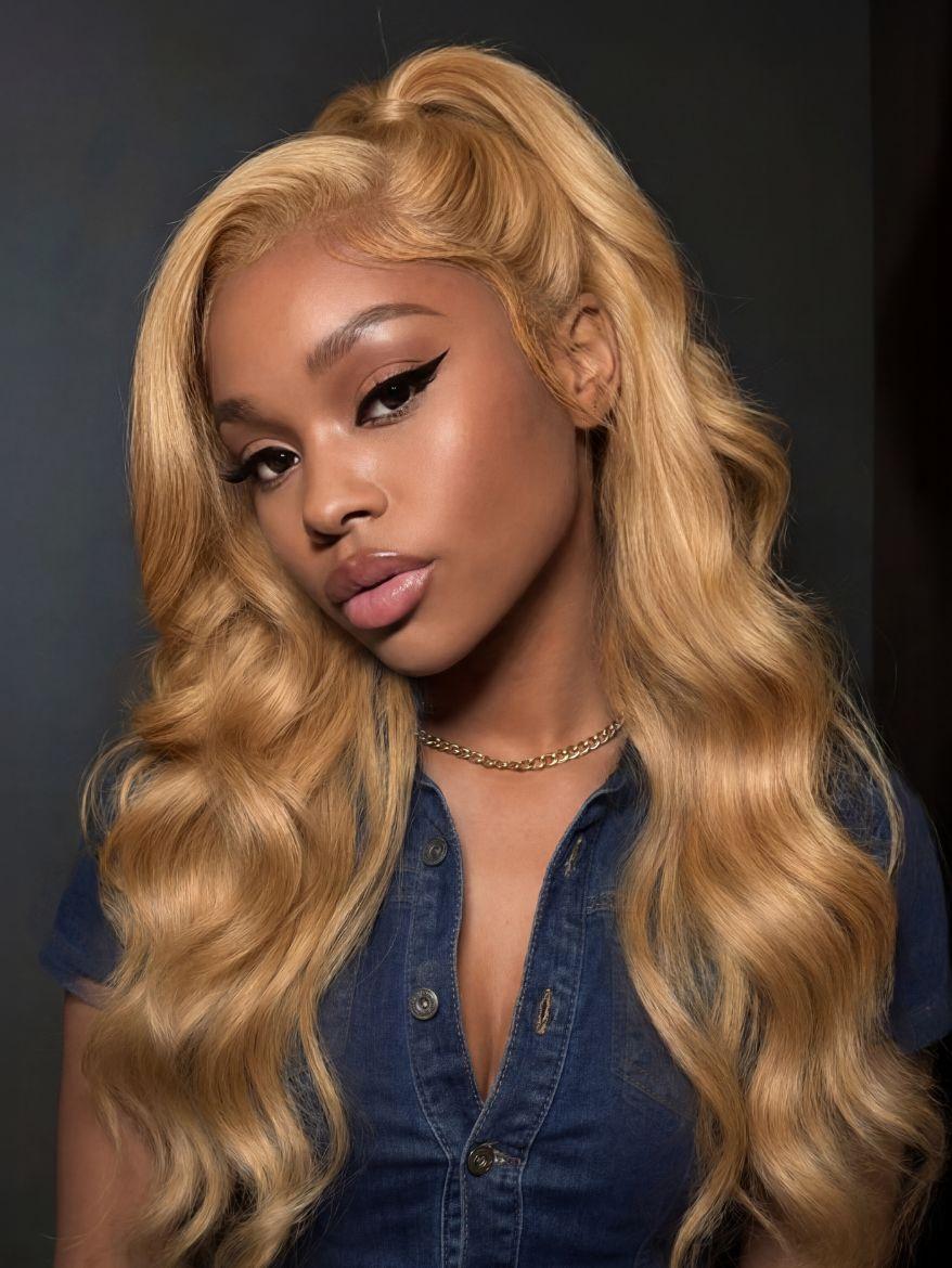 UNice Honey Brown 13x4 Pre-Everything™ Lace Frontal Golden Blonde Balayage Loose Body Wave Drawstring Wig with Side Swept Bangs