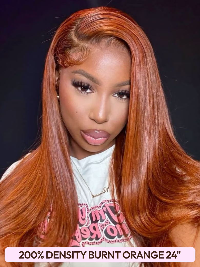 [All 24"=$149] 200%/ 180% Density 13x4 Front Lace Chocolate Brown/ Honey Highlights/ Burnt Orange Wigs
