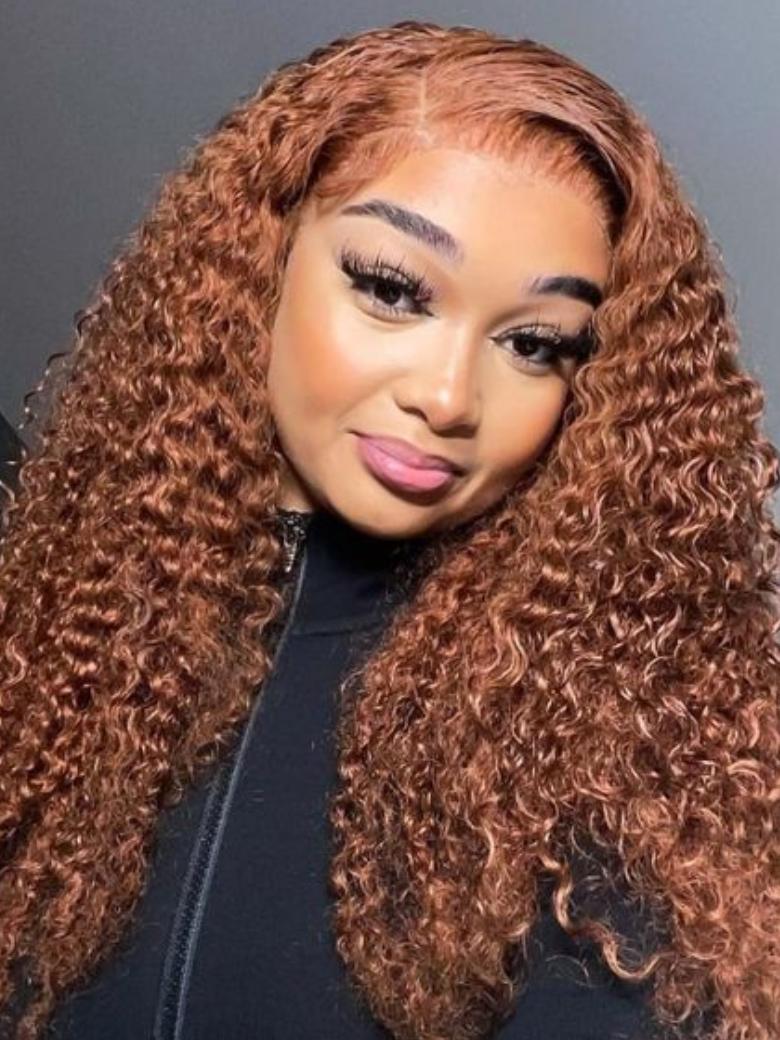 [From 20"] 13x4 Lace Front Auburn Brown Hair Color Jerry Curly Lace Wigs