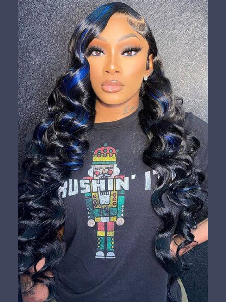 [With Invisi Drawstring] 7x5 Pre-Cut Honey Blonde Glueless Wig & 13x4 180% Density Copper Brown/Highlihgt with Blue wig Wig