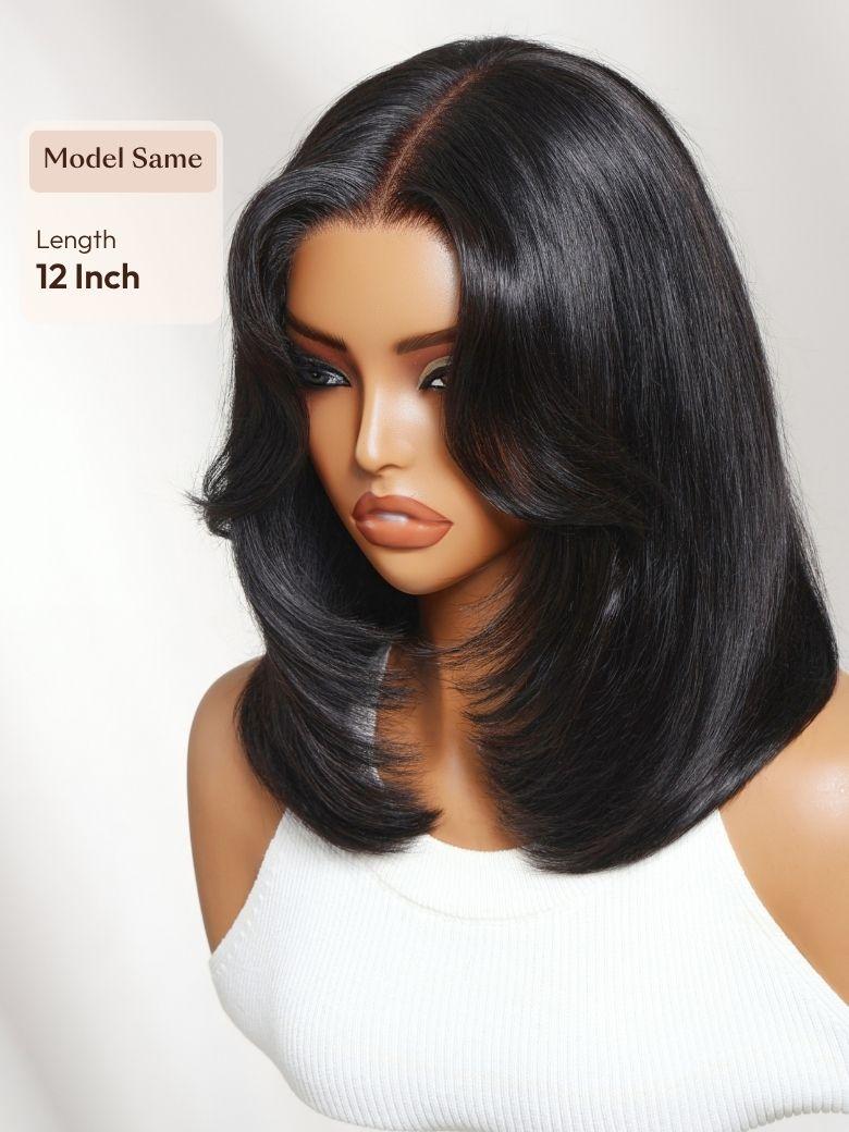 UNice 7x5 Bye Bye Slip™ Lace Black Blowout Layered Bob Wig with Curtain Bang