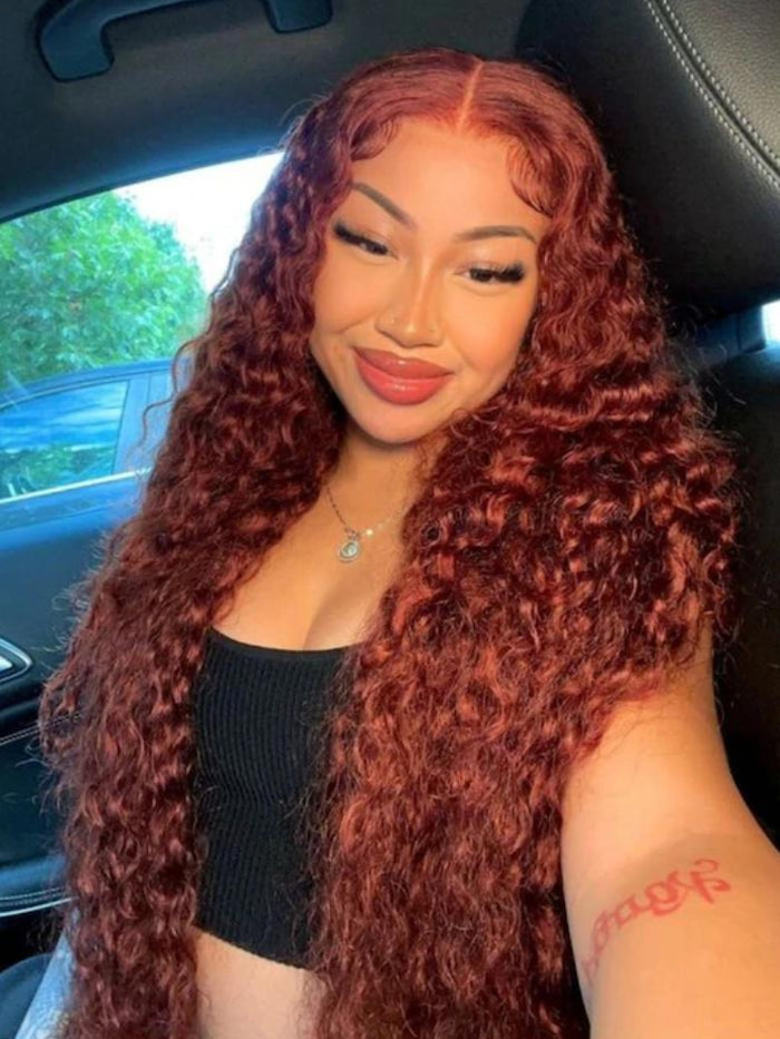 24'' Double Wear 4x4 Water Wave Lace Closure Wig Ombre Auburn & Reddish Brown 2 Styles In 1 Put On And Go Wig