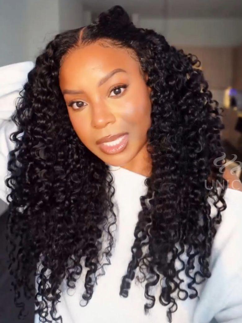 UNice Mixed Texture Bye-Bye Knots™ &  Bye Bye Slip 7x5 Lace Natural Black Jerry Curly Wig with Defined Finger Coil Ends