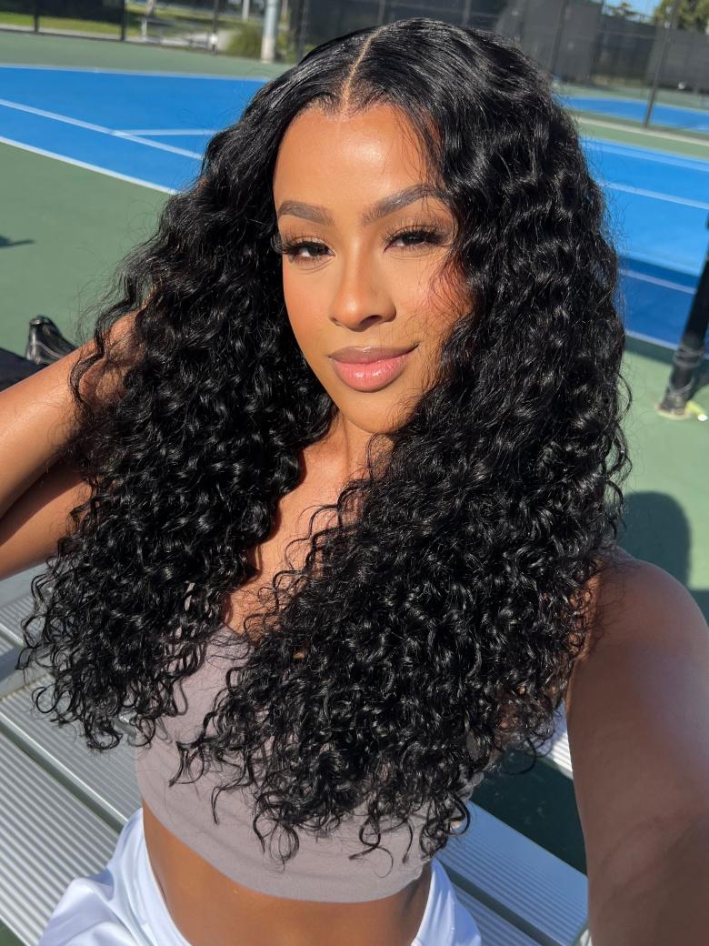 7x5 Bye Bye Knots Glueless Lace Wig Quick Install Water Wave Invisible Knots Lace Wig 150% Density