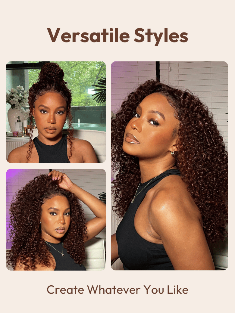 UNice 7x5 Bye-Bye Knots™ Wig Glueless Lace Reddish Brown Curly Trendy Color Wig With Bleached Knots