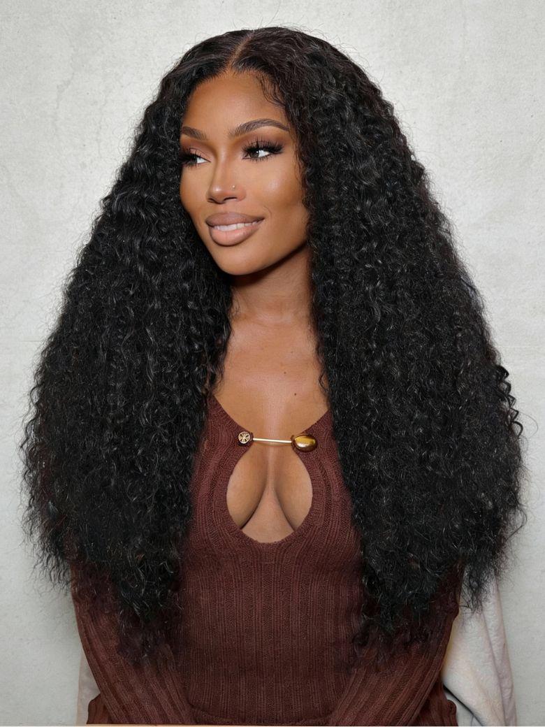 UNice  Bye-Bye Knots™ 7x5 Lace Natural Black 4D Mixed Texture Burmese Curly Wig with Invisi Drawstring