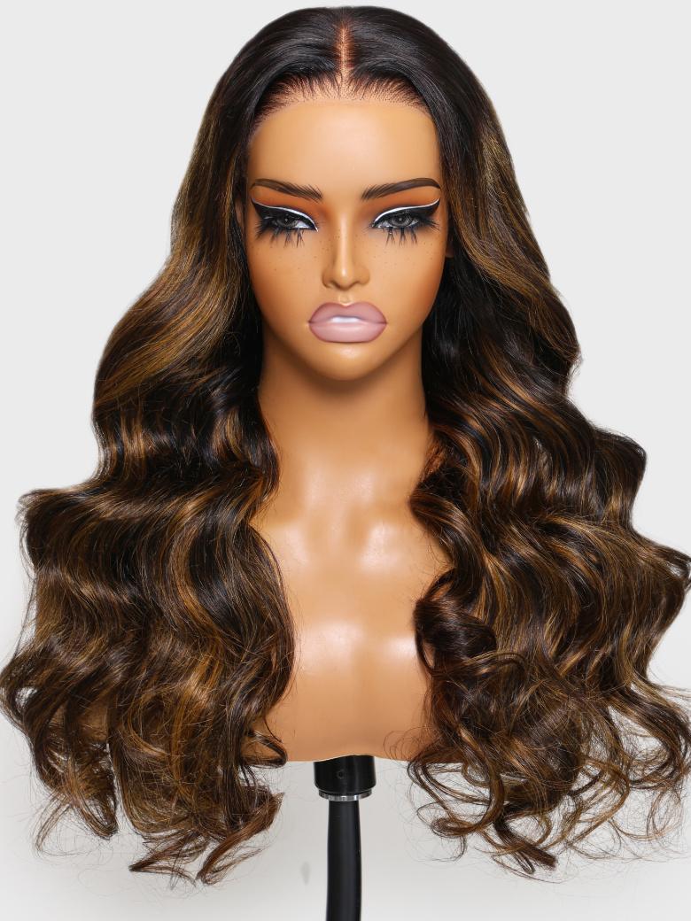 [24"=$139]Lace Frontal Wig Gluesess T Part Highlight Balayage Body Wave Breathable