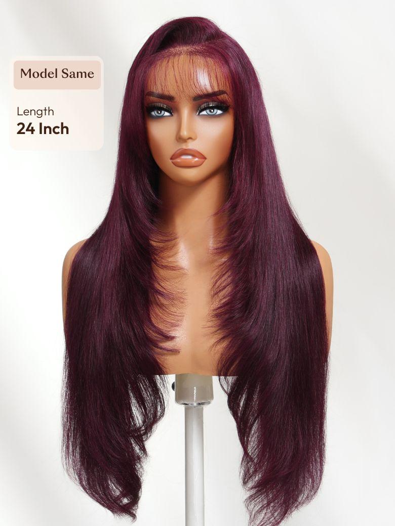 UNice 7x5 Bye-Bye Knots™ & 13x4 Pre-Everything™ Lace Frontal Purple Black Cherry Layered Straight & Loose Wave With Invisi Drawstring Wig