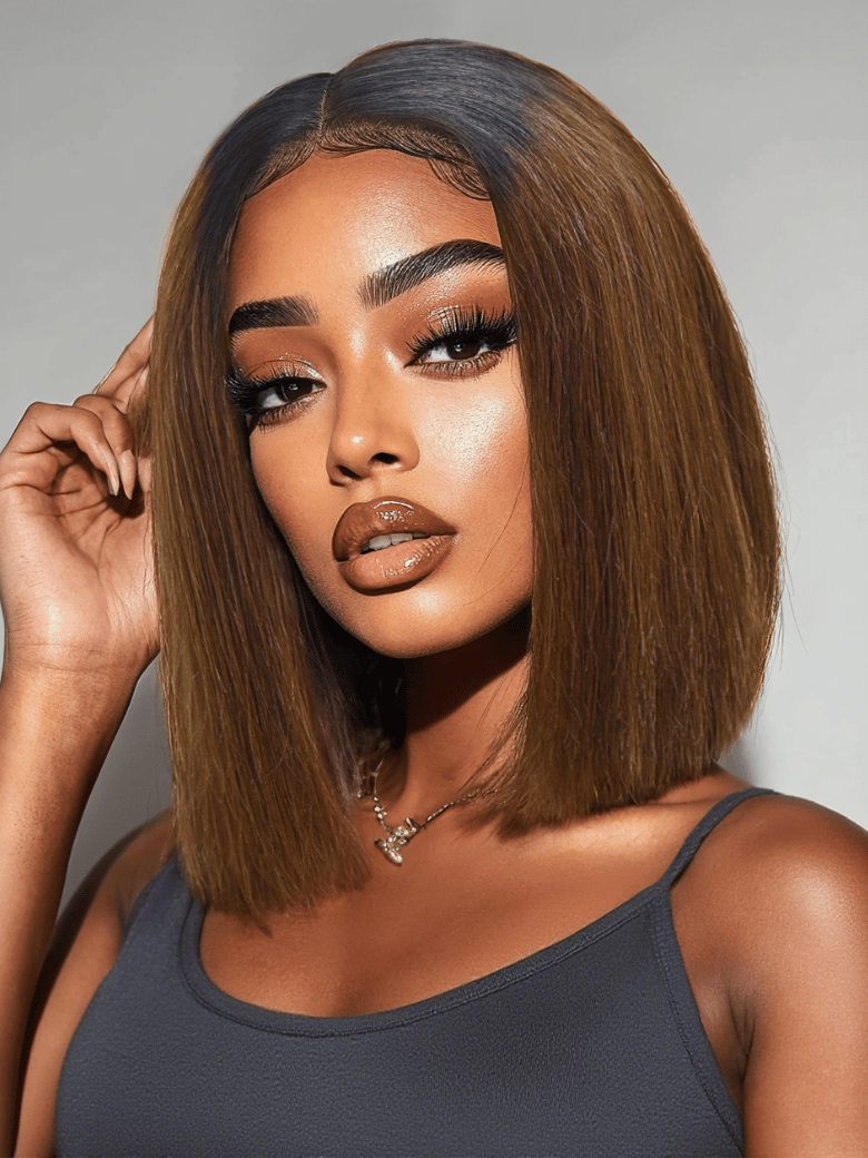 UNice 2x6 Closure 200% Density #4 Brown With Dark Root Bob Wig