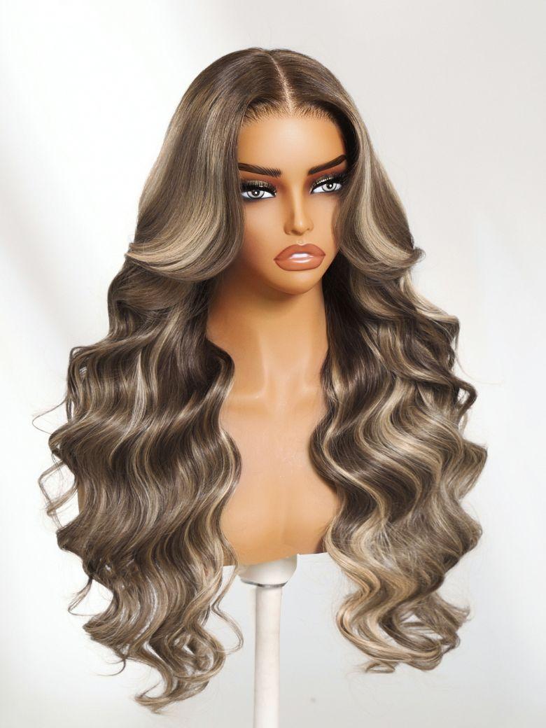 UNice 13x4 Pre-Everything™ Lace Frontal Coffee Brown Loose Wave Glueless Drawstring Wig with Layered Curtain Bangs