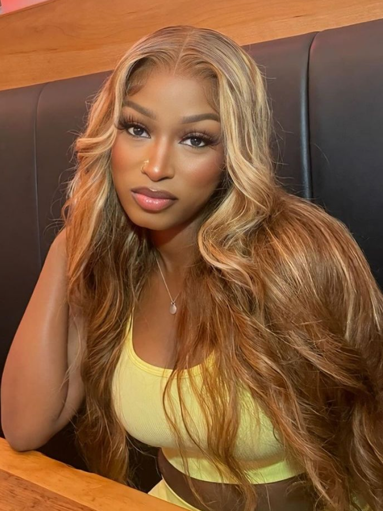 7x5 Bye Bye Knots Wig Glueless Lace Honey Blonde Body Wave Wig With Bleached Clean Knots180% Density