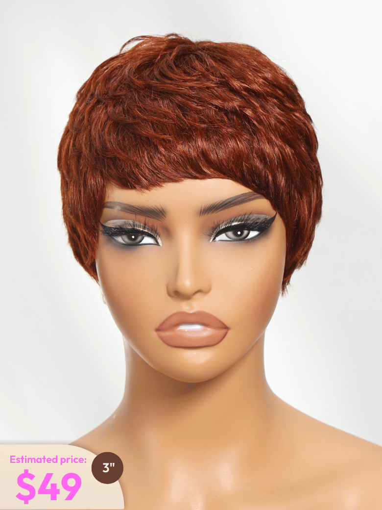 UNice Textured Pixie Cut Reddish Brown Human Hair Glueless Wig