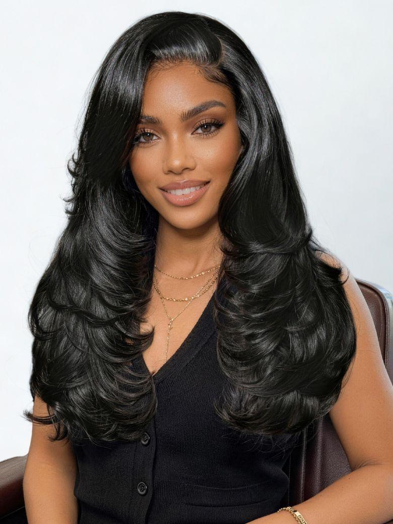 UNice Bye-Bye Slip™ Wig Feathered Layer Left Side Part 200% Density Wig with Secure Silicone Strips and Drawstring