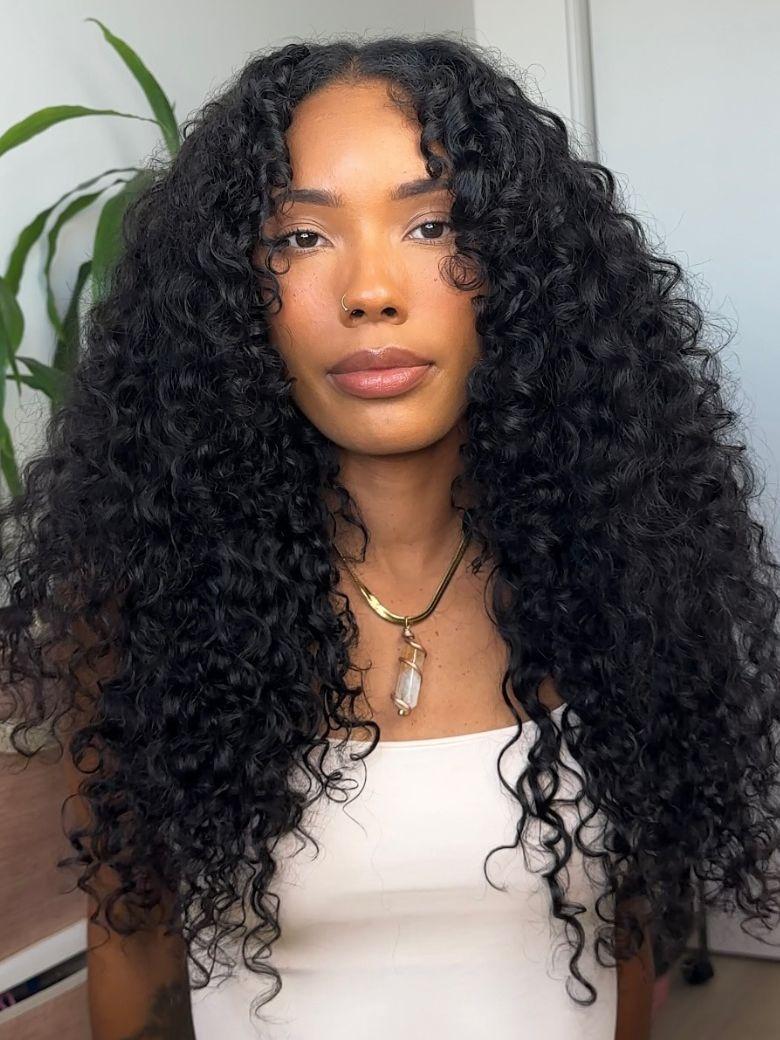 [US Only] 16 Inch Glueless Breathable Middle Part Lace Kinky Curly Wigs Natural Hairline